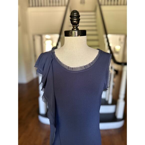 VeraWang Blue Tank Dress ChiffonTrim Fall Spring Summer Office Church Minimalist - Picture 11 of 14